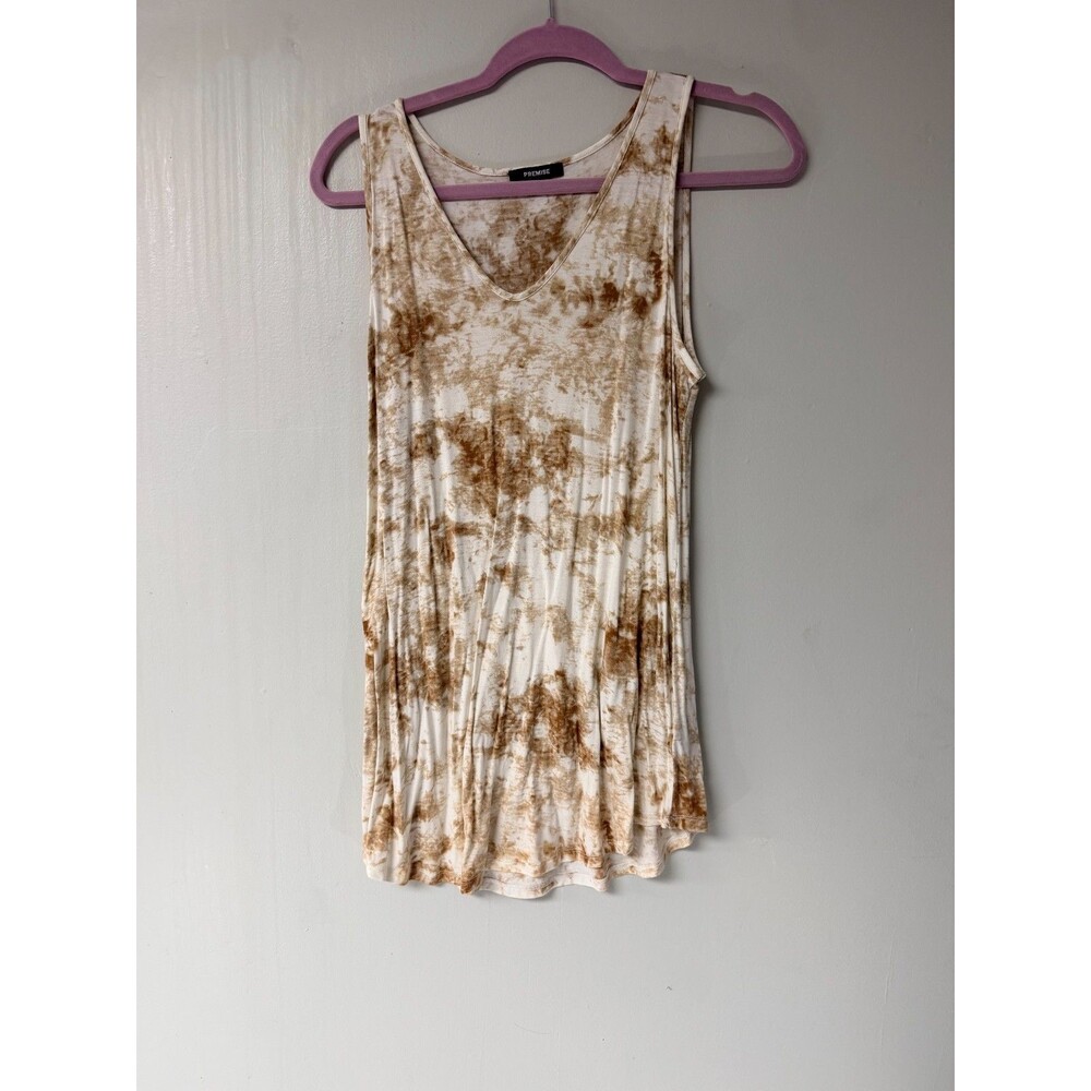 Premise Womens Sleeveless Swing Tank Top Brown Cream Tie Dye V Neck Size M